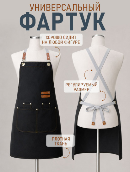 Фартук Professional водоотталкивающий, регулируемый, унисекс, для повара , мастеров и бариста.