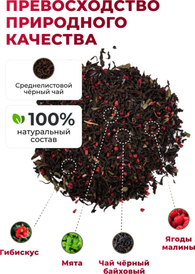 Черный чай байховый с малиной и мятой (пирамидки в саше) 2,5г*12