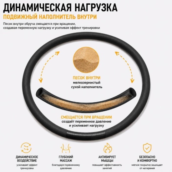 Обруч массажный для фитнеса и похудения 100 см, 1.6 кг, черный