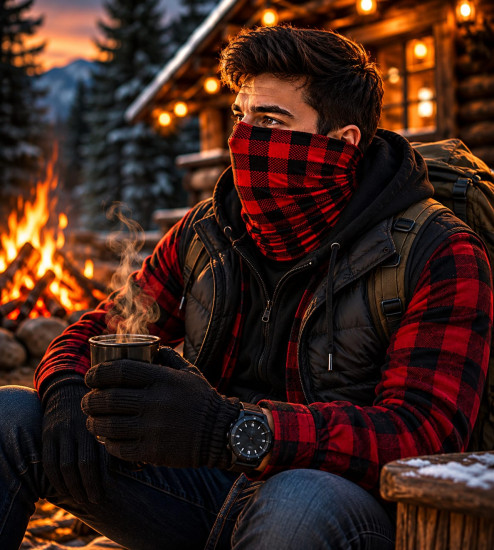 Бафф Buffalo Check красно-черная клетка, мультифункциональный шарф-труба унисекс 25×50 см
