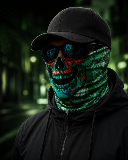 Бафф Toxic Green Skull камуфляжный, мультифункциональный шарф-труба унисекс 25×50 см