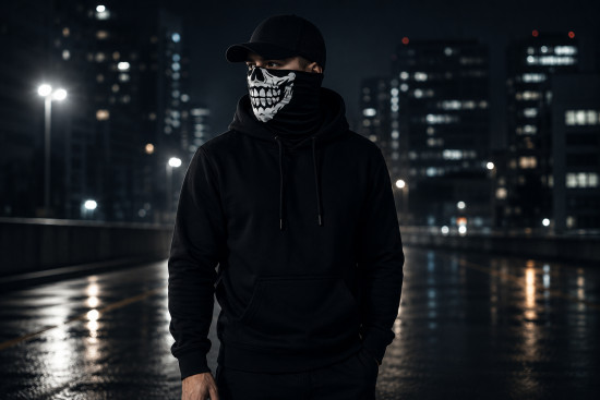 Бафф White Skull Black, мультифункциональный шарф-труба с черепом, чёрный, 25×50 см