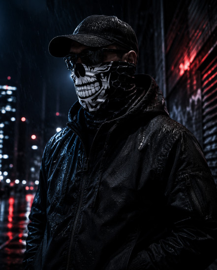 Бафф Tactical Skull Black, мультифункциональный шарф-труба с черепом, чёрный, 25×50 см