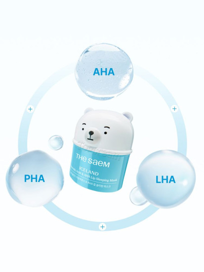 Маска для губ ночная с с гиалуроновой кислотой, AHA, PHA, LHA-кислотами «Iceland Hyaluronic Acid & AHA Lip Sleeping Mask»