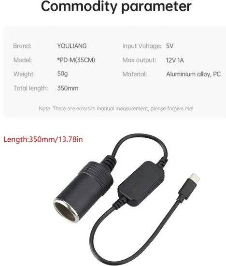 Конвертер USB C 12V для авто