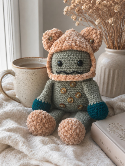 Вязаная игрушка-монстрик Фисташка