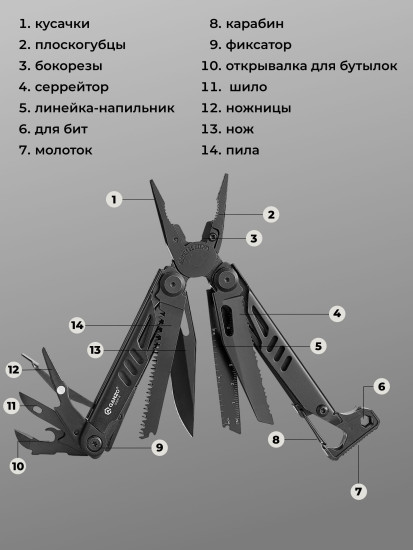 Мультитул для туризма, охоты и рыбалки, 26 функций