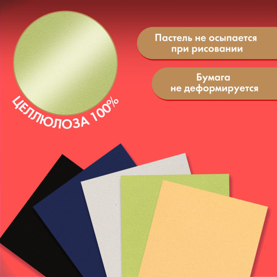 Бумага для пастели Абразивная А4 в папке, 20 листов, 5 цветов, 240 г/м2, BRAUBERG ART, 117763
