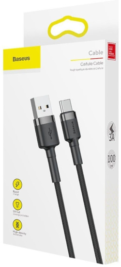 Кабель Baseus Cafule CATKLF-BG1 Type-C 3A 1м Черный