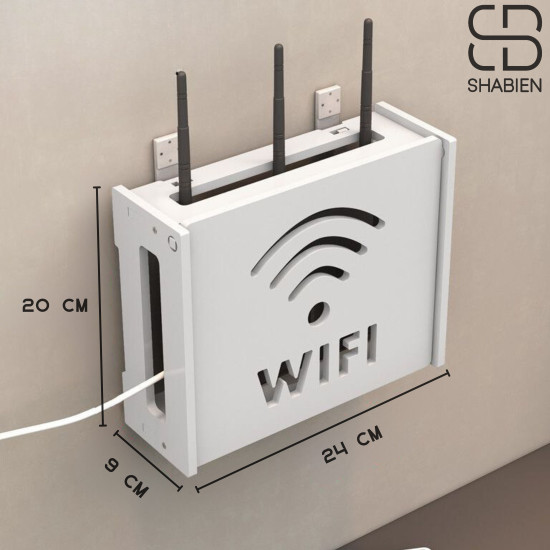 Полка для роутера Wi-Fi настенная 24×20×9 см, с дверцей, органайзер для кабелей, белая
