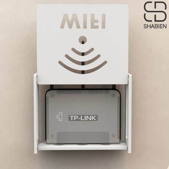 Полка для роутера Wi-Fi настенная 24×20×9 см, с дверцей, органайзер для кабелей, белая