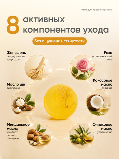 Мыло для проблемной кожи от акне и прыщей, с экстрактом женьшеня