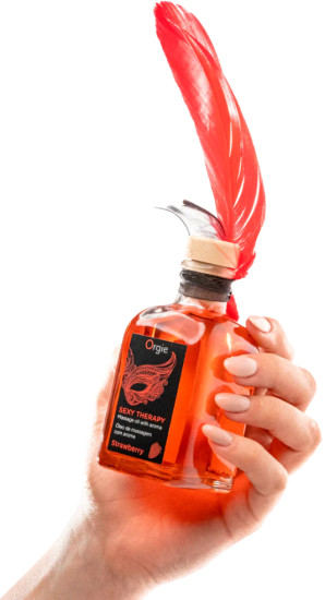 Массажное масло с ароматом клубники и перышко «Sexy Therapy Strawberry»
