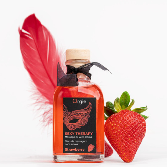 Массажное масло с ароматом клубники и перышко «Sexy Therapy Strawberry»