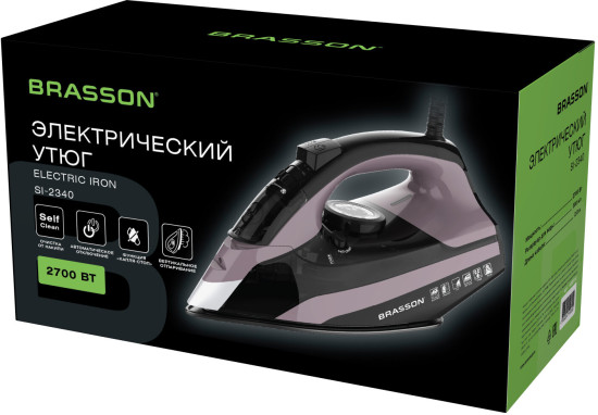 Утюг паровой (БРАССОН) SI-2340, 2700 Вт, керамика, автоотключение, антикапля, ШНУР 2,8 м, самоочистка, графит/розовый, 458310