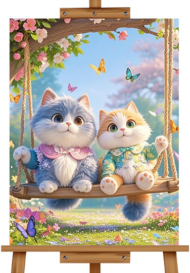 Мозаика алмазная «Котики на качеле»