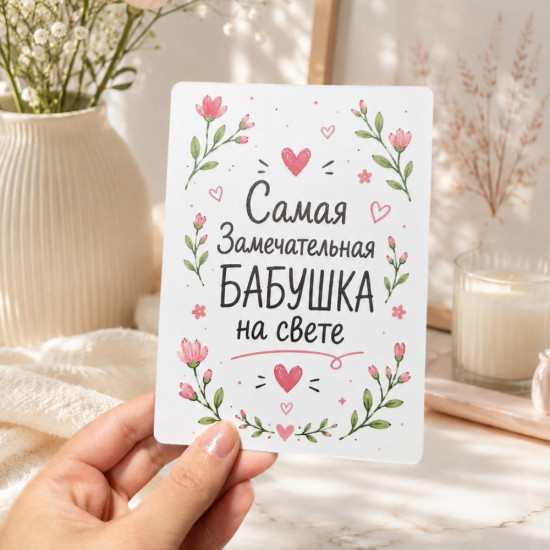 Открытка бабушке , 10×14 см, двусторонняя, дизайнерский картон
