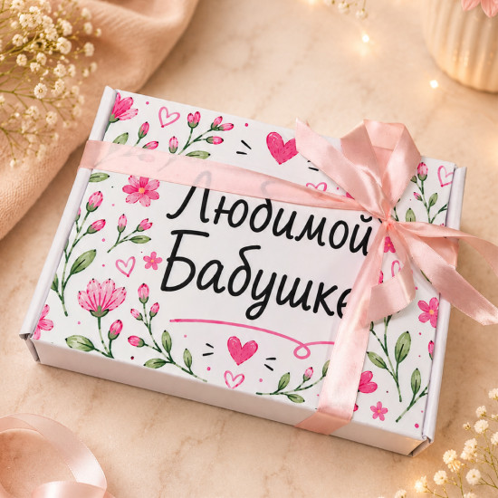 Подарочный бокс для бабушки с кружкой, чаем, сладостями и открыткой, готовый подарочный набор
