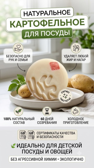 Картофельное мыло ручной работы от жира и нагара