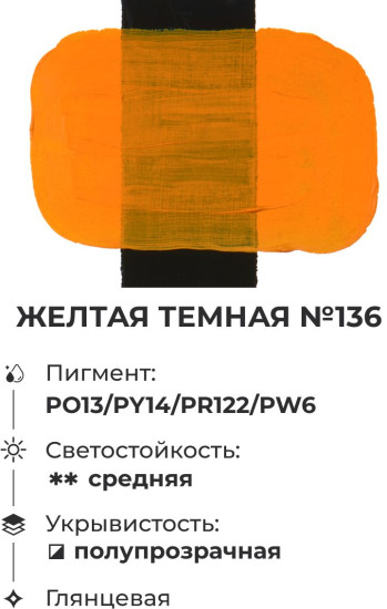 Краска акриловая глянцевая «Matisso», 136 желтый темный