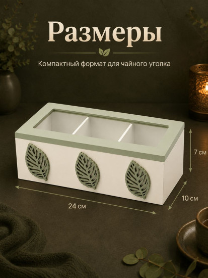 Органайзер для чайных пакетиков с крышкой «Листья»