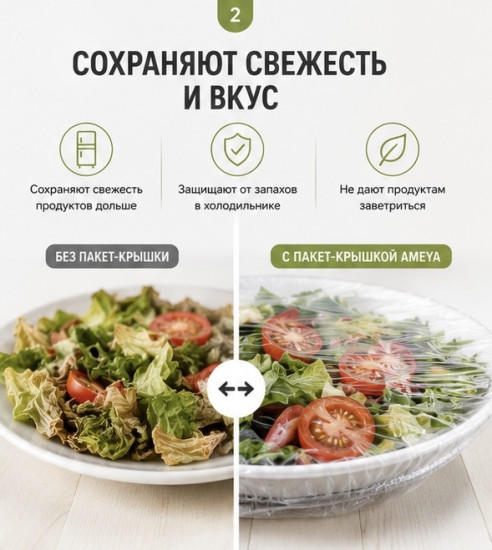 Набор пакетов-крышек для хранения продуктов с двойной резинкой