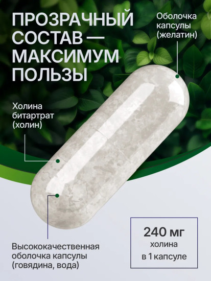 Холин битартрат (Витамин В4), 60 капсул, для печени