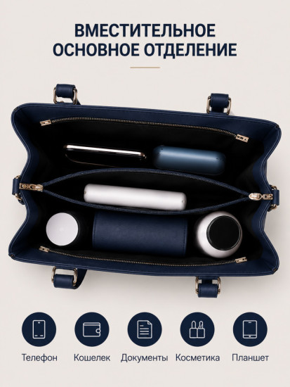 Набор женских сумок 2 в 1, большая сумка и клатч, синий