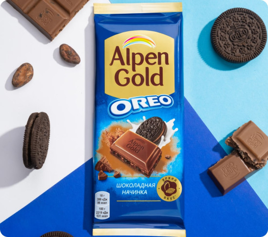 Шоколад молочный с шоколадной начинкой и кусочками печенья Oreo