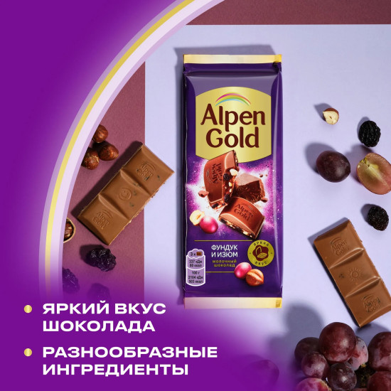 Шоколад молочный с фундуком и изюмом