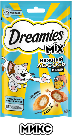 Лакомство для кошек Mix «Подушечки микс. Нежный лосось и сыр»