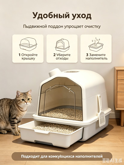 Лоток для кошек закрытый большой домик с бортами