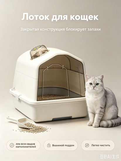 Лоток для кошек закрытый большой домик с бортами