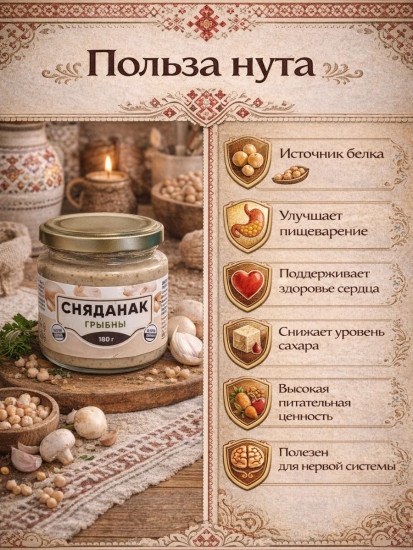Завтрак сытный из нута грибной «Сняданак грыбны»