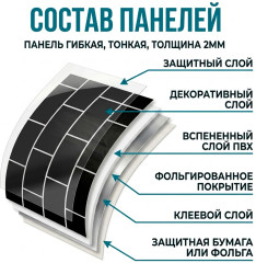 Панели стеновые самоклеящиеся 60×30см 10шт 1.8кв. м. черный - Фото 4