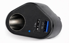 Автомобильное зарядное устройство Innosinpo QC 3.0 с USB-портом и дополнительной розеткой прикуривателя - Фото 1