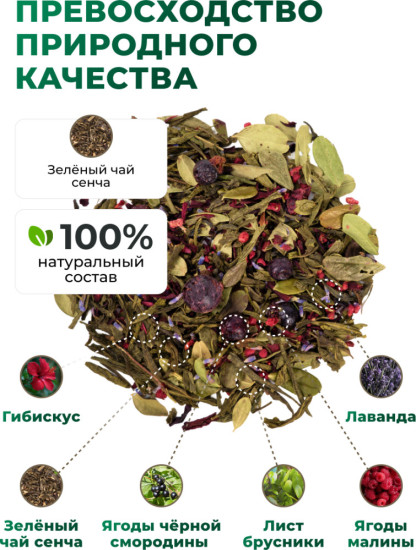Зеленый чай с лавандой и малиной, 80 г