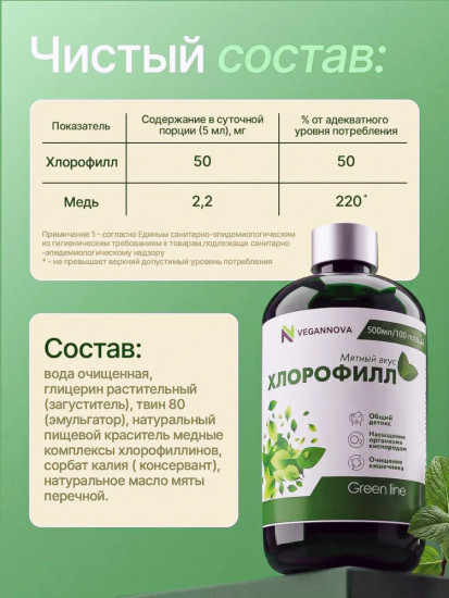 Жидкий пищевой хлорофилл со вкусом мяты