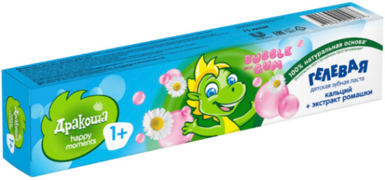 Дракоша детская гелевая зубная паста BUBBLE GUM, 75 мл