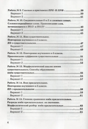 Зачётные работы по русскому языку. 6 класс