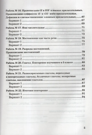 Зачётные работы по русскому языку. 6 класс