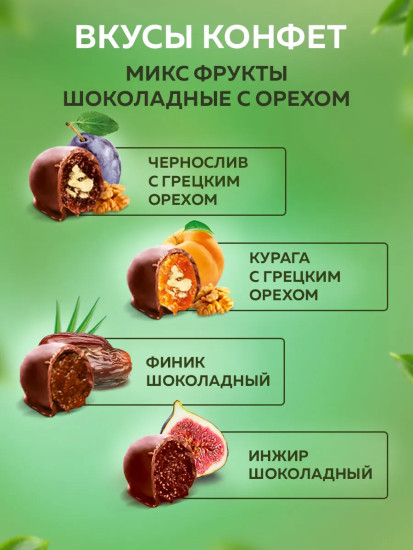 Конфеты «Микс. Фрукты шоколадные с орехом»
