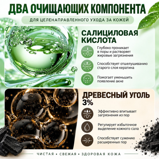 Мыло для проблемной кожи лица «Acne» с салициловой кислотой и угольной пудрой