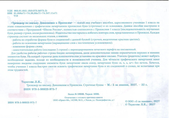 Тренажёр по письму. Дополнение к прописям. Строчные буквы