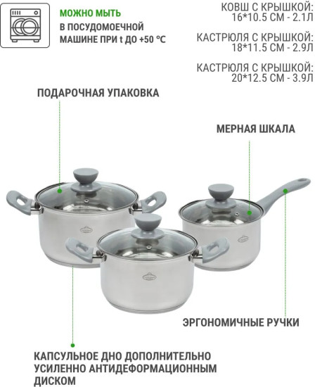 Набор кастрюль и ковш с крышками