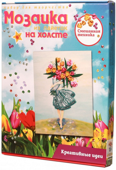 Мозаика из пайеток «Девушка с букетом»