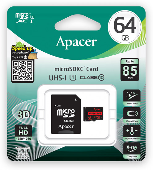 Карта памяти с SD-адаптером microSDHC Apacer