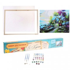 Роспись по холсту «Домик в лесу» (80 х 60 см) - Фото 1