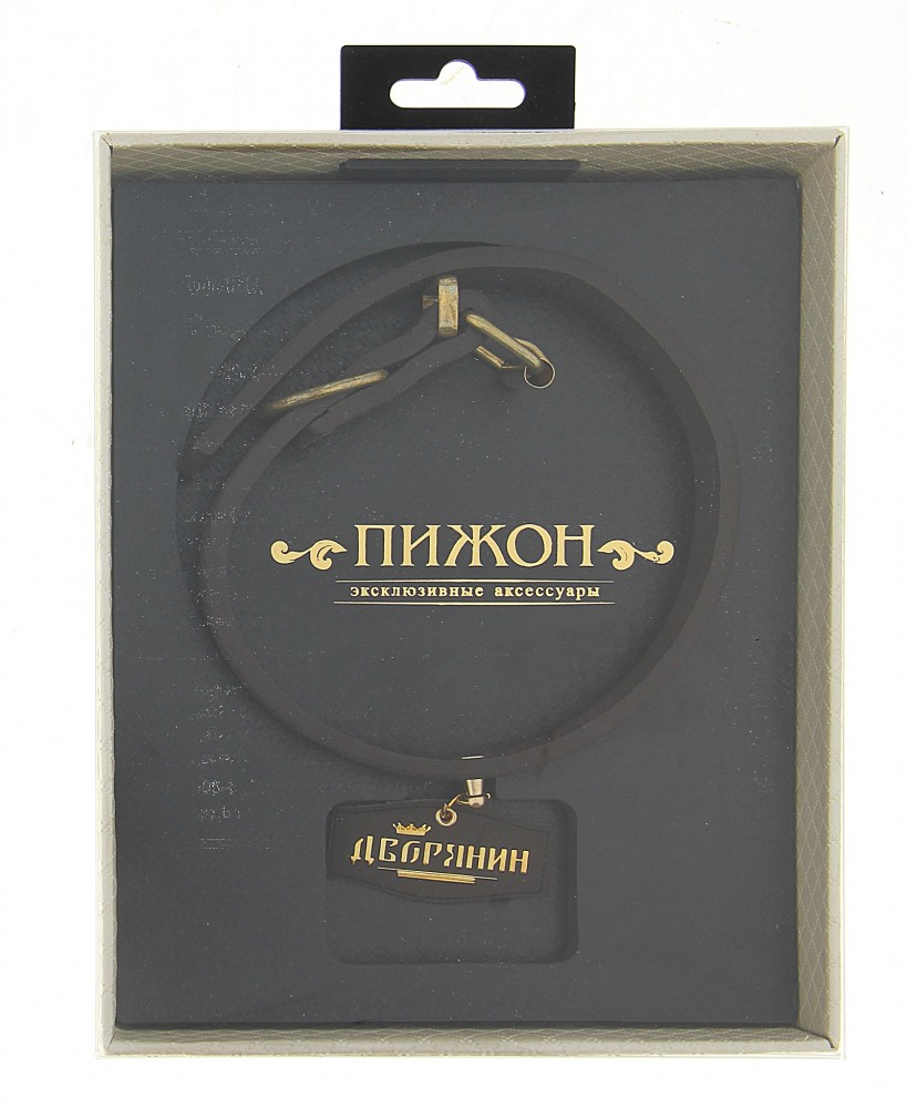 Ошейник с медальоном «Дворянин» (2,0 х 40 см), коричневый с фурнитурой золото | Люкс | Пижон | Фото 1