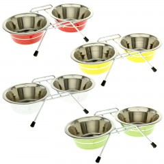 Набор: миска двойная цветная с полосой на подставке VM-3000(G), 2*360 мл - Фото 1